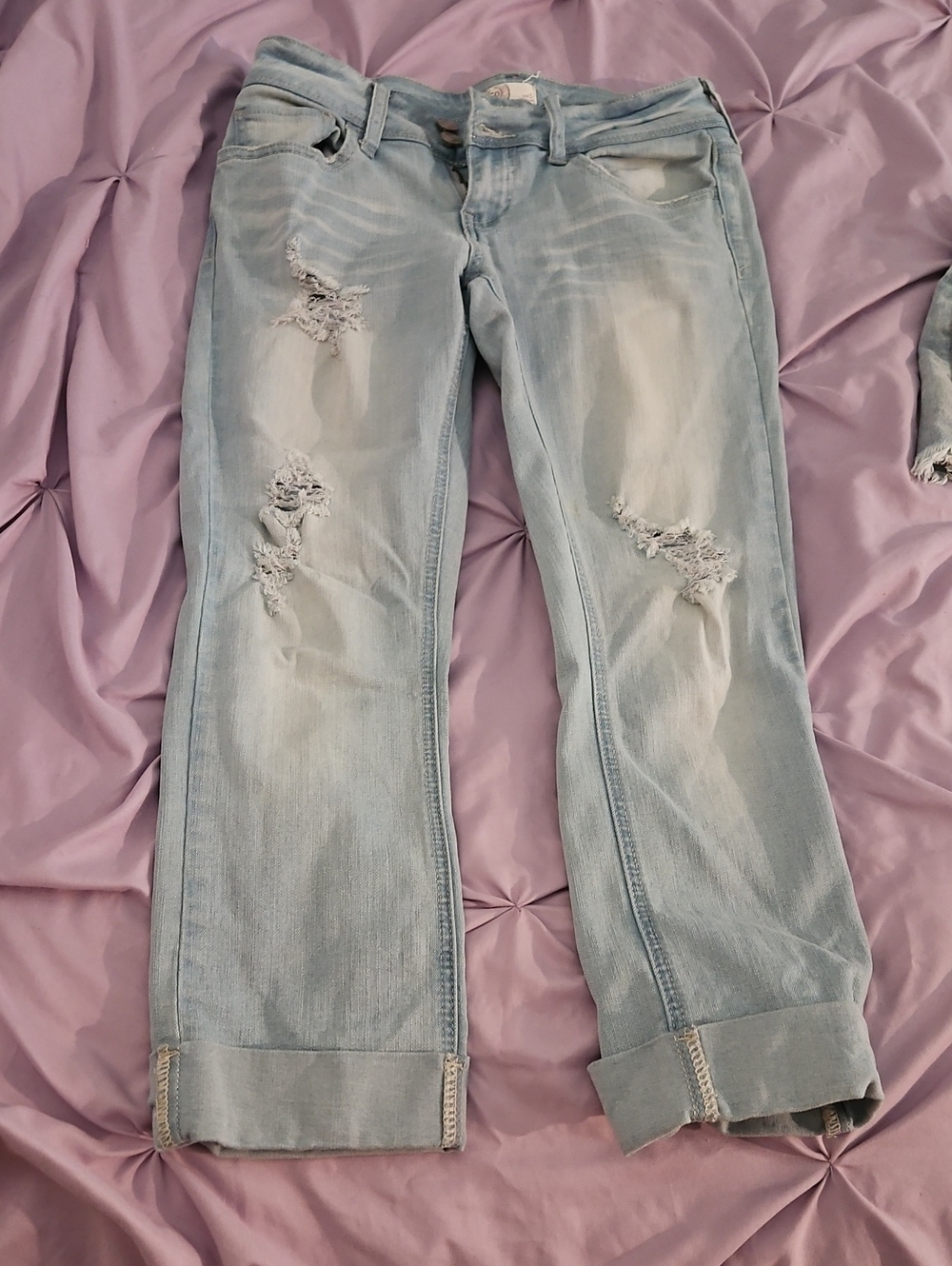 Sonoma Light Blue Distressed Boyfriend Jeans with Cuffed Hem